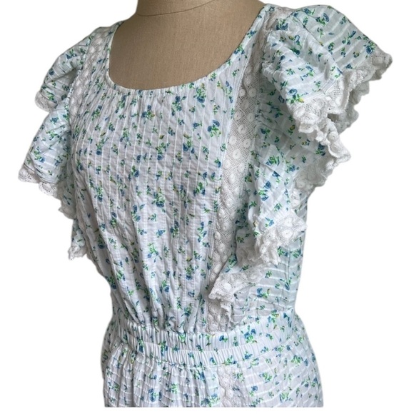 LOVESHACKFANCY ROBERTA DITSY FLORAL RUFFLE LACE MINI DRESS SIZE LARGE - Picture 8 of 15